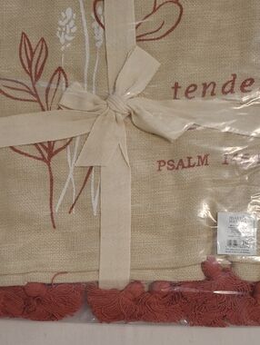 Mary & Martha Decorative Cotton Burlap Throw with Rust Tassel Trim